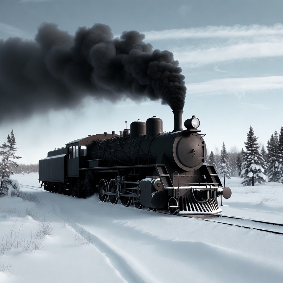 Steam locomotive in snowy forest Steam locomotive in snowy forest