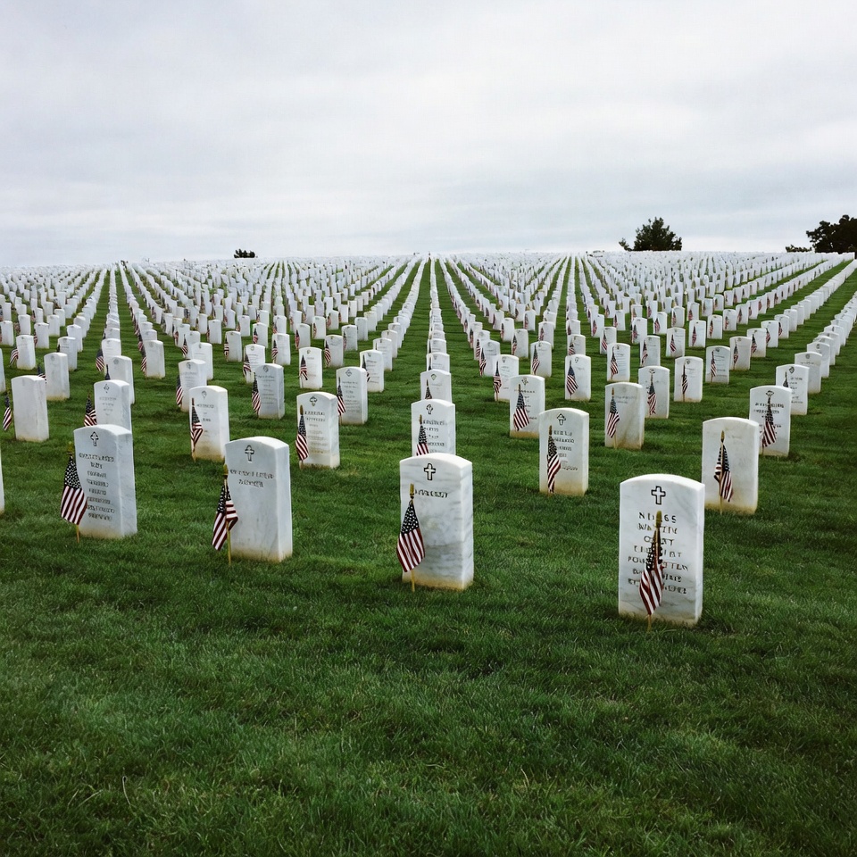 Rows of American Flags on Headstones Rows of American Flags on Headstones