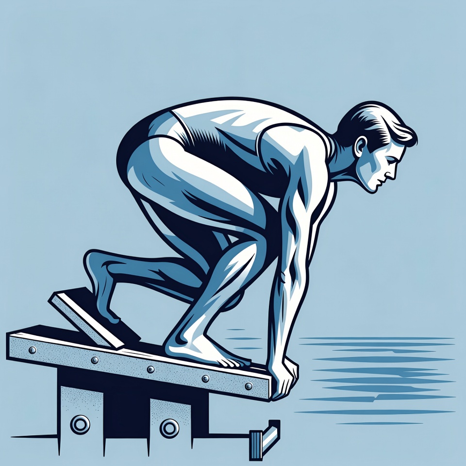 Man diving from starting block Man diving from starting block