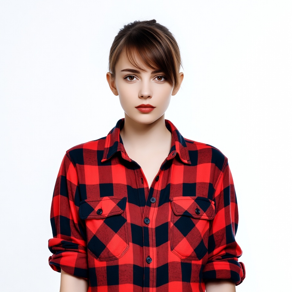 Woman in red plaid shirt Woman in red plaid shirt