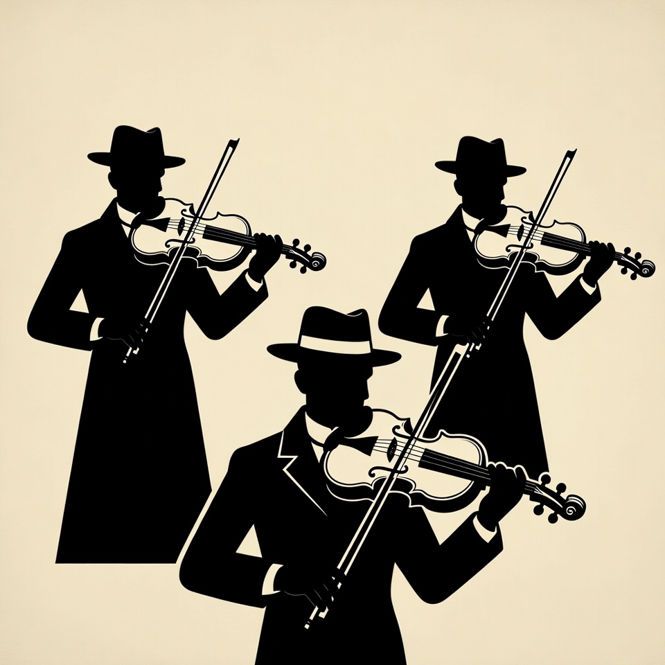 Three Men Playing Violins Silhouettes Three Men Playing Violins Silhouettes