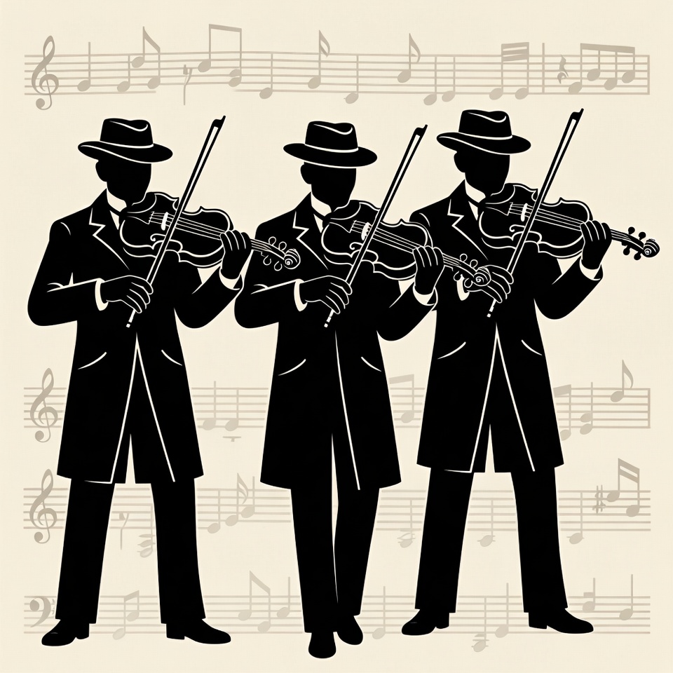 Three Men Playing Violins Silhouette Three Men Playing Violins Silhouette