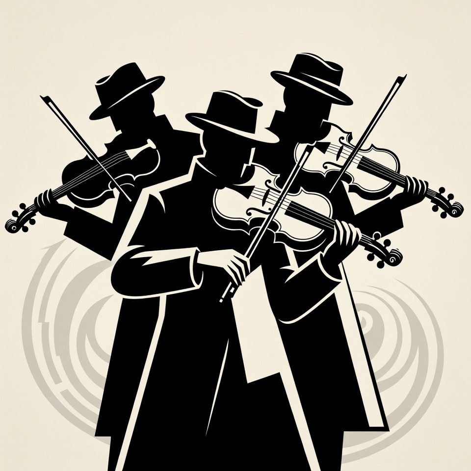 Three Men Playing Violins Silhouette Three Men Playing Violins Silhouette