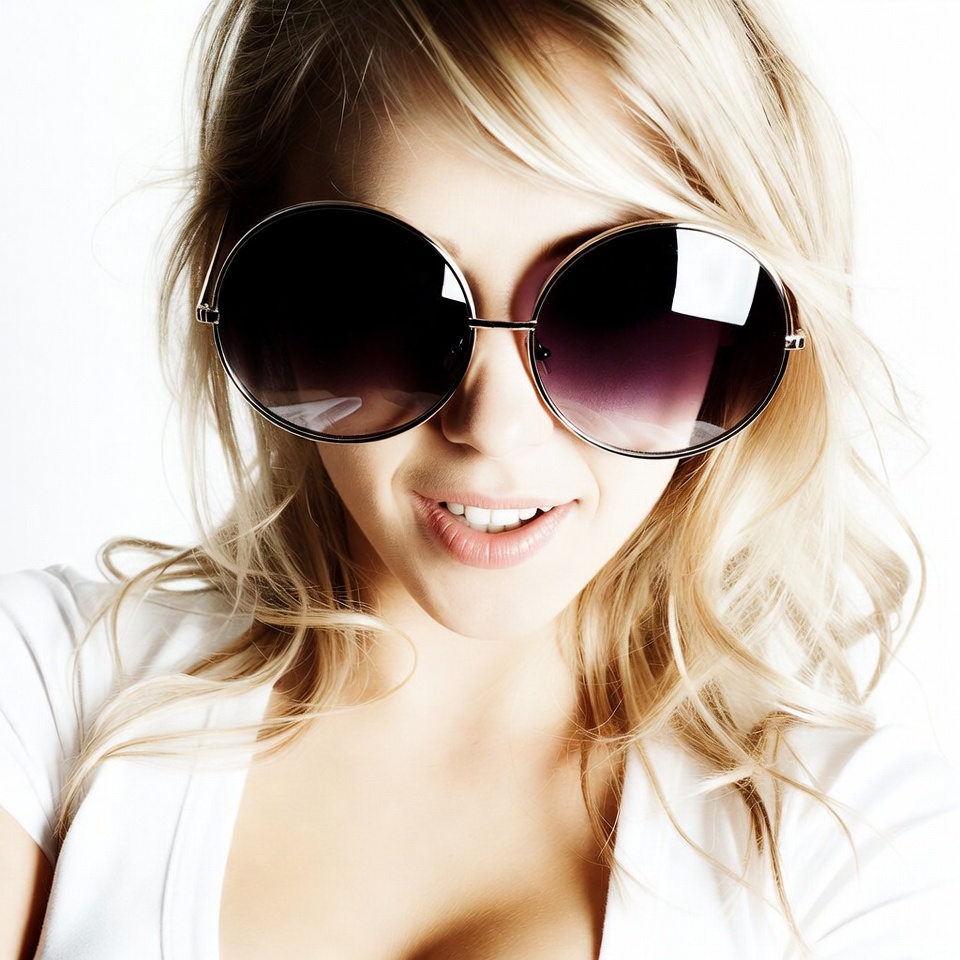 Blonde woman wearing large sunglasses Blonde woman wearing large sunglasses