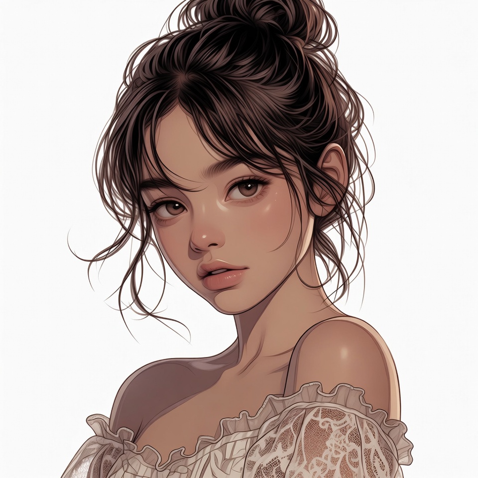 Asian woman with messy bun hairstyle Asian woman with messy bun hairstyle
