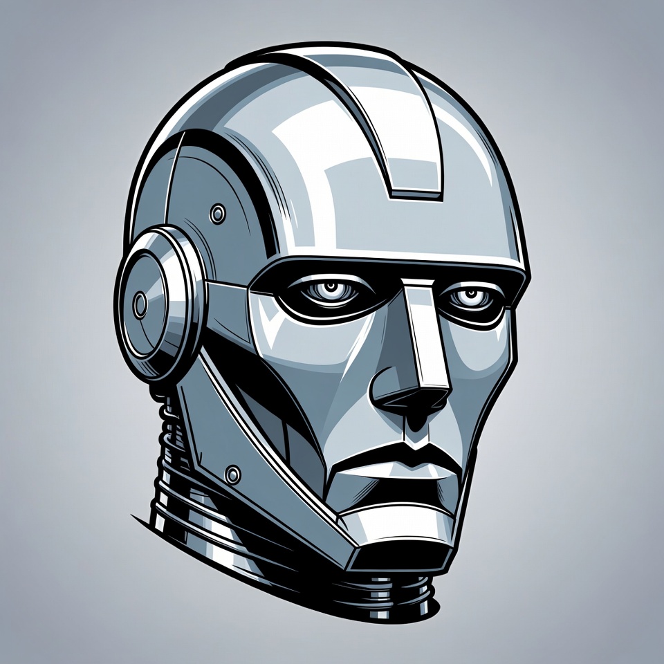 Silver robotic man head illustration Silver robotic man head illustration