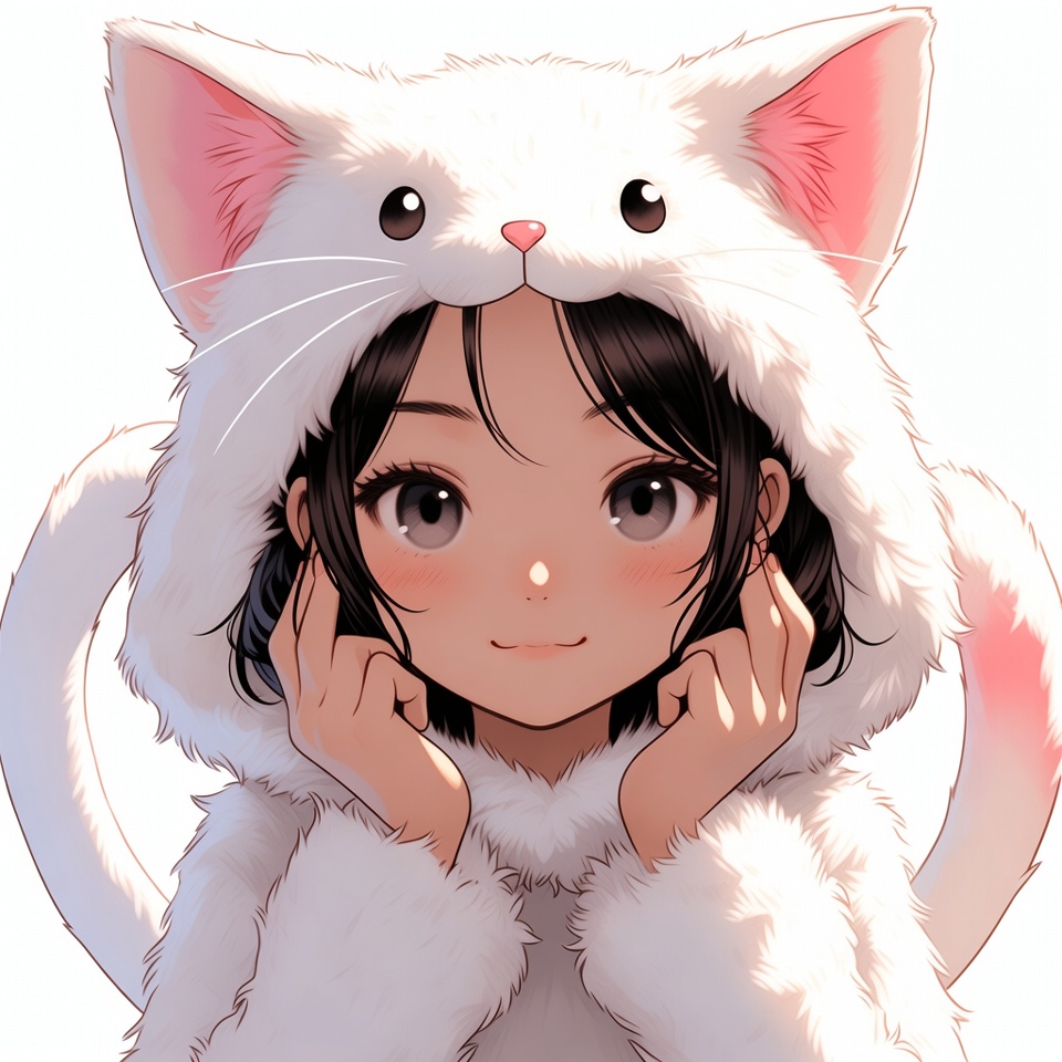 Anime girl in white cat hoodie Anime girl in white cat hoodie