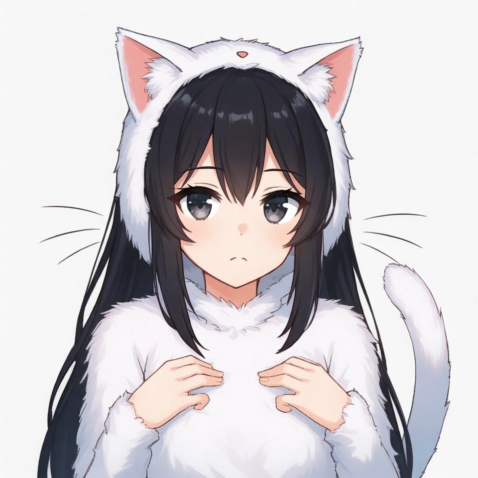 Anime girl in white cat hoodie Anime girl in white cat hoodie