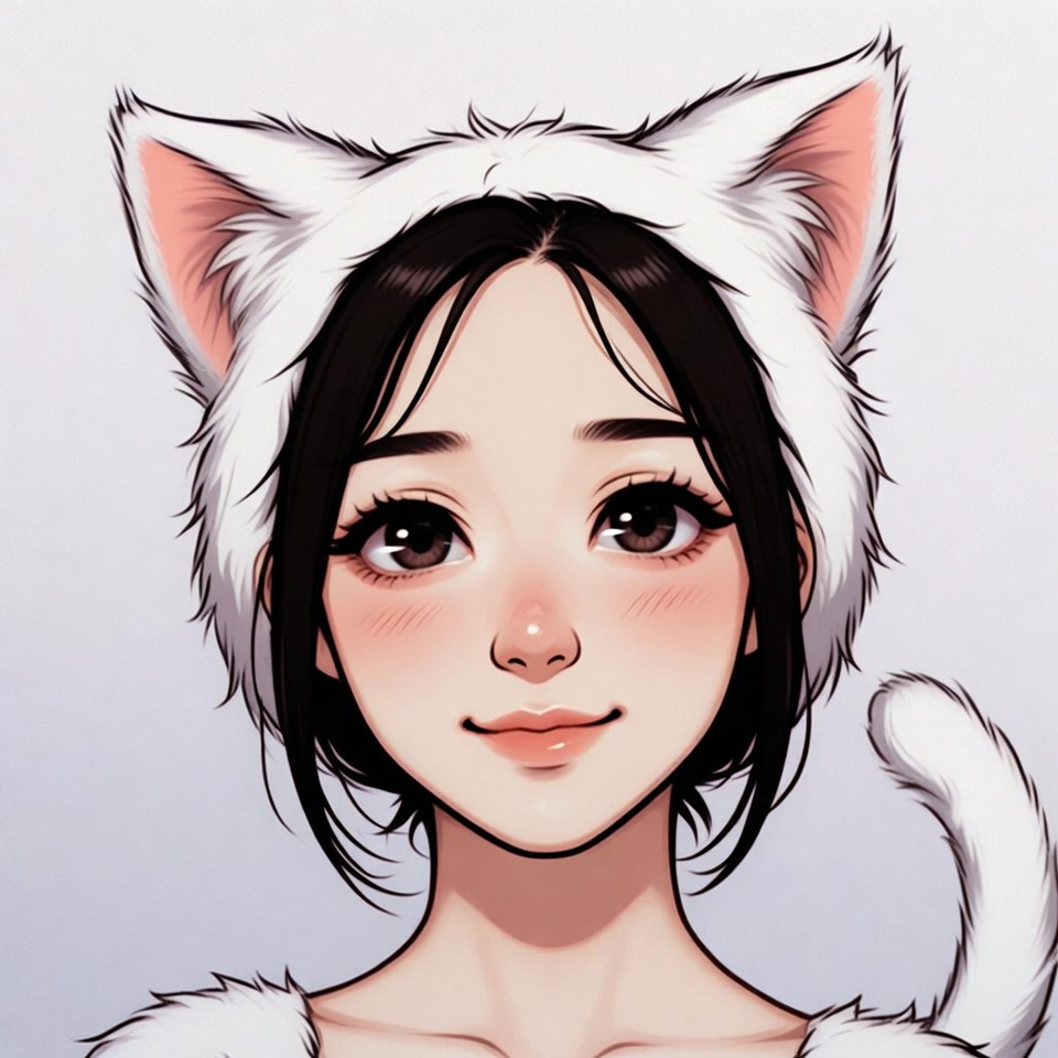 Asian girl with white cat ears Asian girl with white cat ears