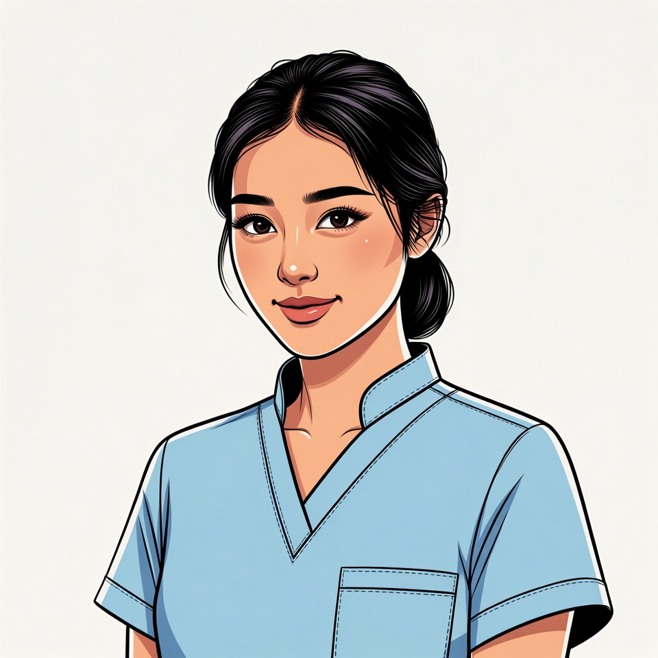 Asian woman in blue nurse uniform Asian woman in blue nurse uniform