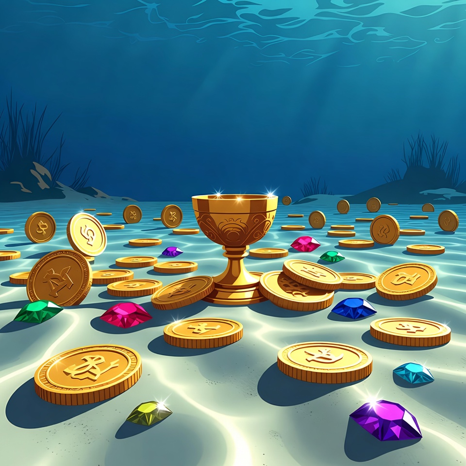 Golden Chalice with Treasure Underwater Golden Chalice with Treasure Underwater