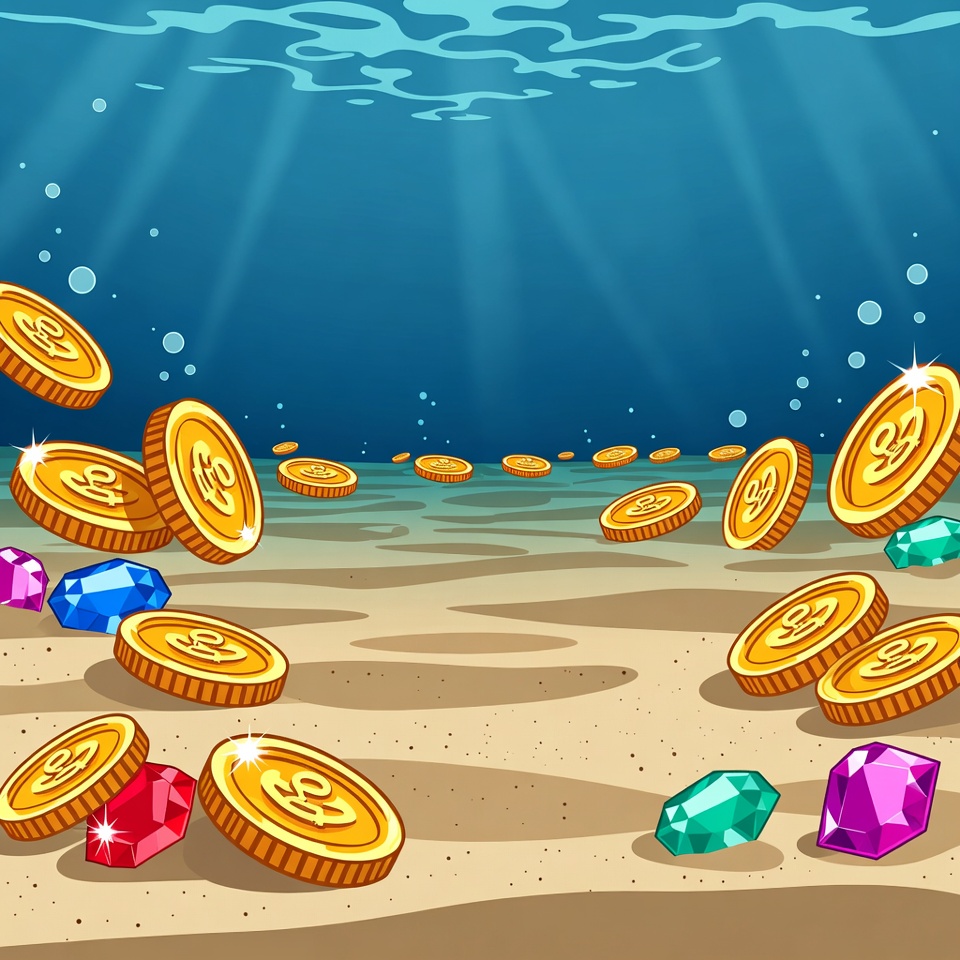 Underwater treasure chest coins gems Underwater treasure chest coins gems