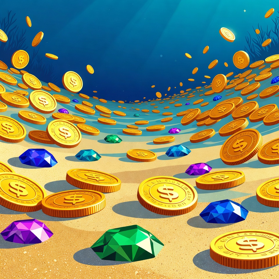 Gold Coins and Gems Underwater Gold Coins and Gems Underwater