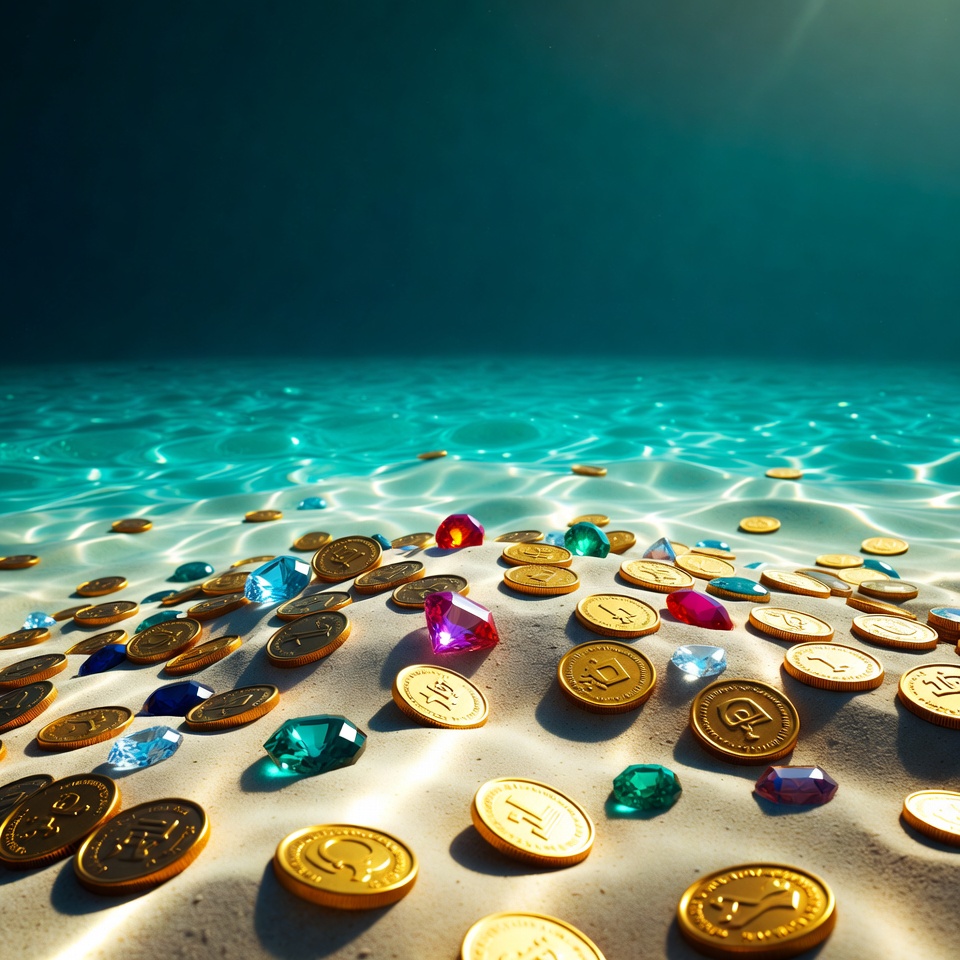 Treasure Chest Gold Coins Gems Underwater Treasure Chest Gold Coins Gems Underwater