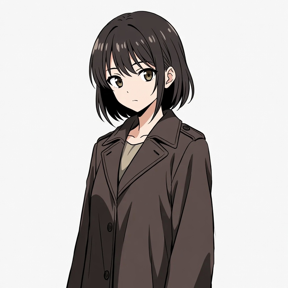 Anime girl in brown trench coat Anime girl in brown trench coat