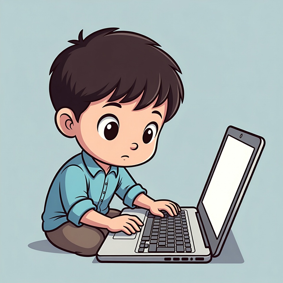 Cartoon boy using laptop Cartoon boy using laptop