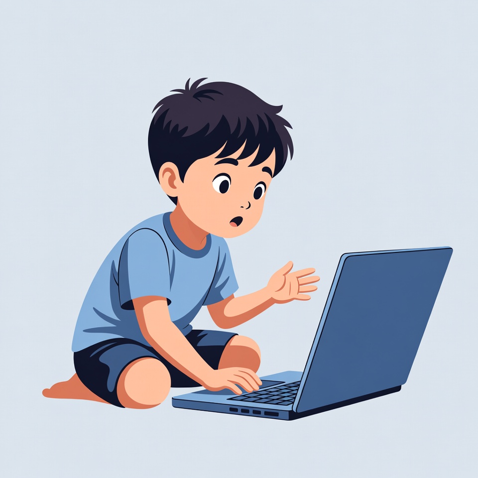 Boy surprised using laptop Boy surprised using laptop