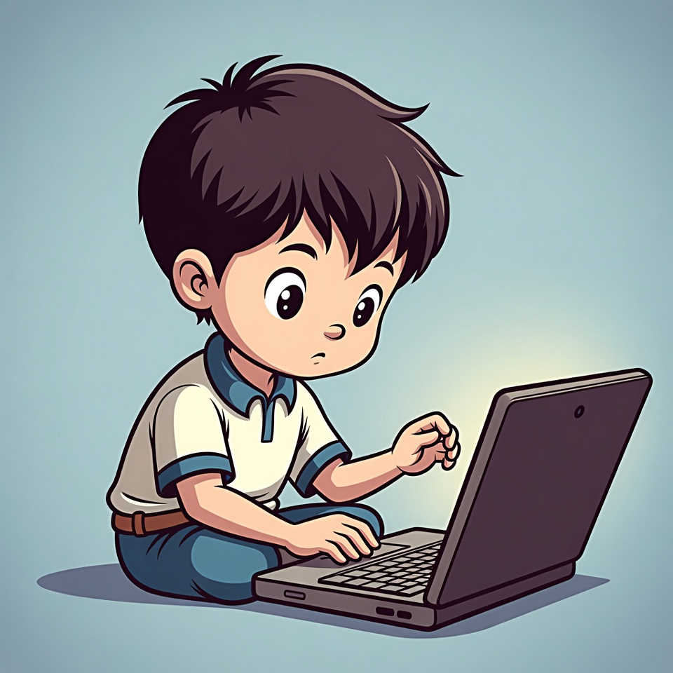 Boy using laptop on floor Boy using laptop on floor