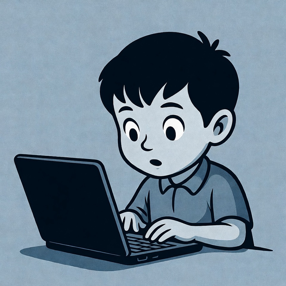 Boy using laptop illustration Boy using laptop illustration