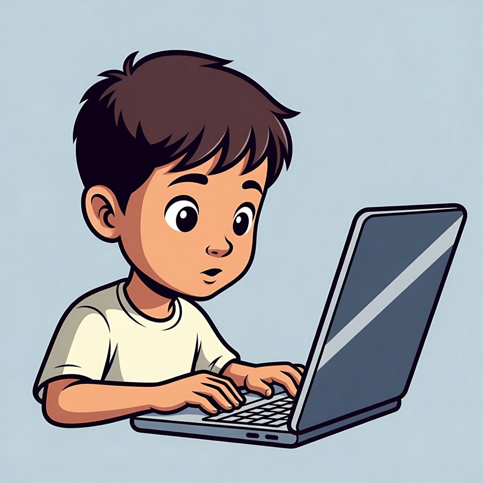 Boy using laptop illustration Boy using laptop illustration