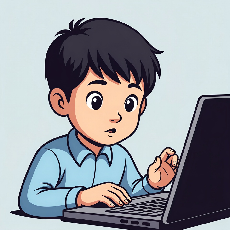 Asian boy using laptop Asian boy using laptop