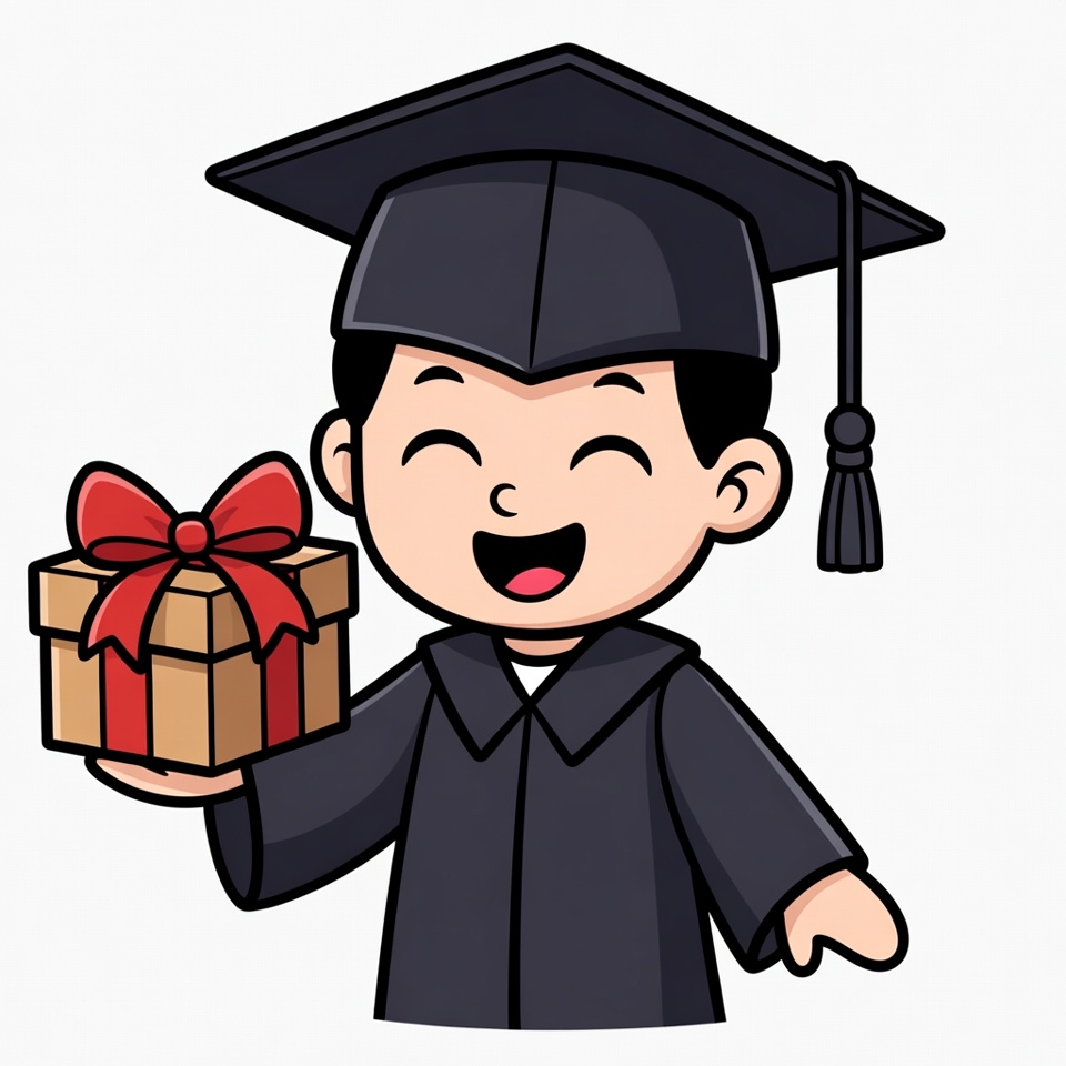 Asian boy graduate holding gift Asian boy graduate holding gift