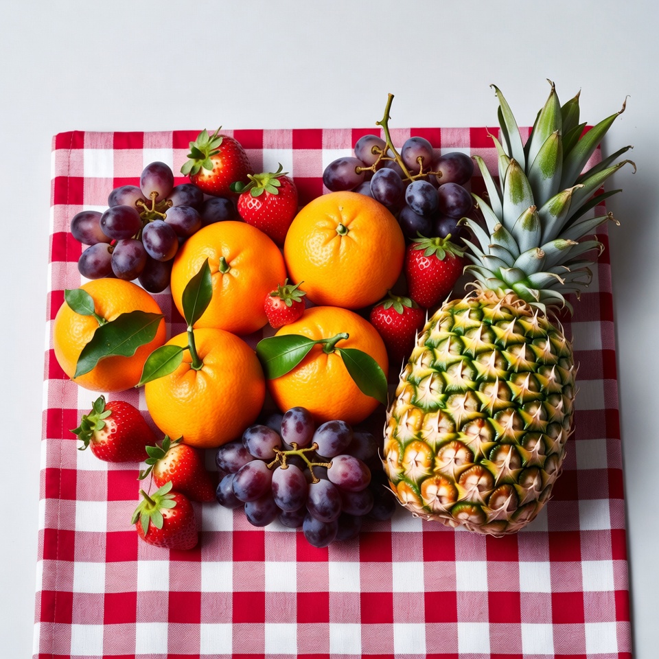 Fresh Fruit on Red Checkered Cloth Fresh Fruit on Red Checkered Cloth
