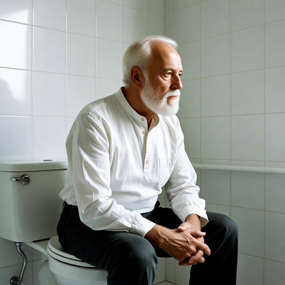 Elderly man sitting on toilet Elderly man sitting on toilet