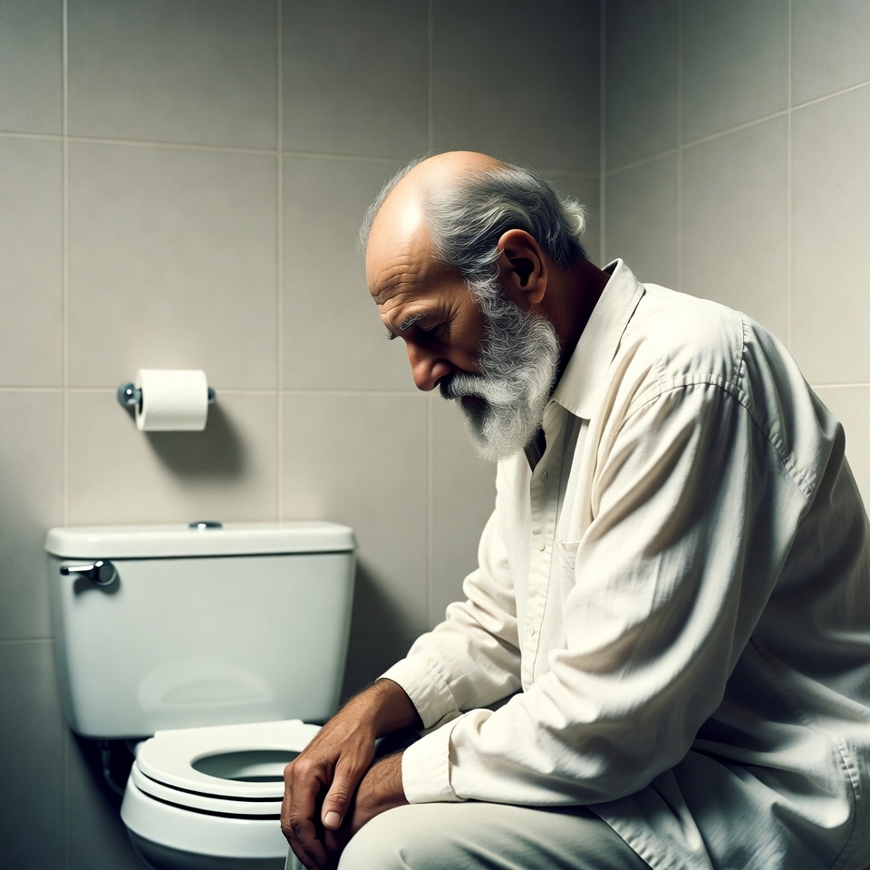 Elderly man sitting on toilet Elderly man sitting on toilet
