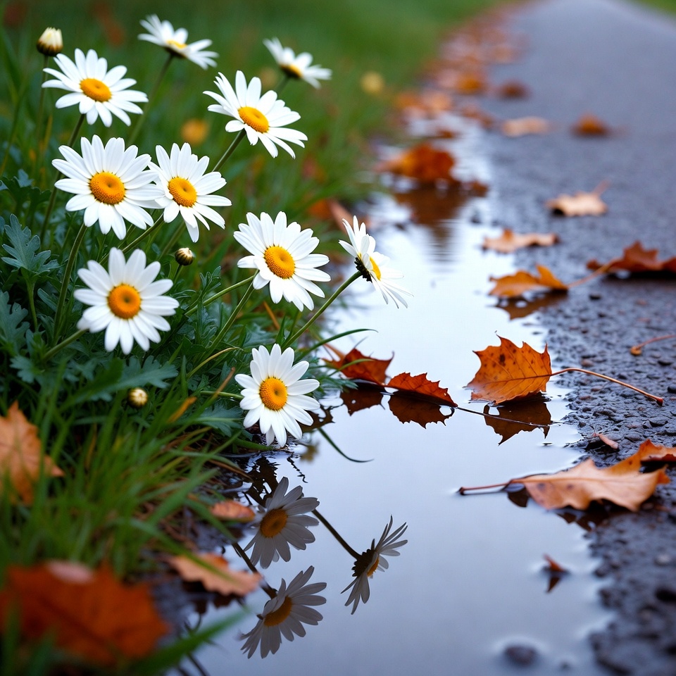White Daisies by Autumn Puddle White Daisies by Autumn Puddle