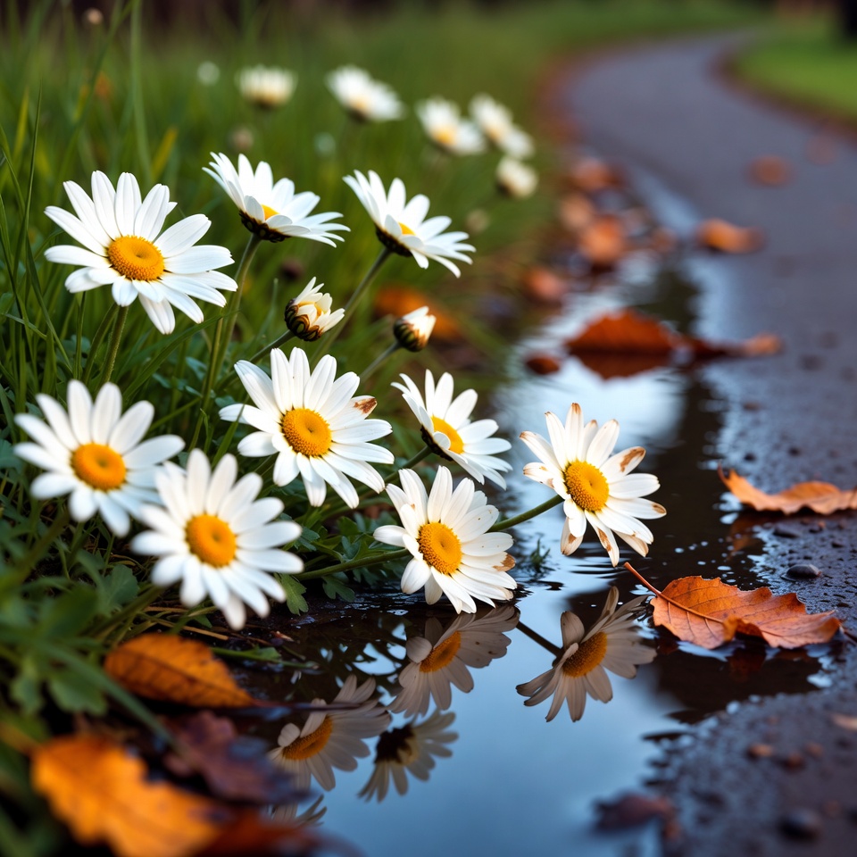White Daisies by Puddle Path White Daisies by Puddle Path