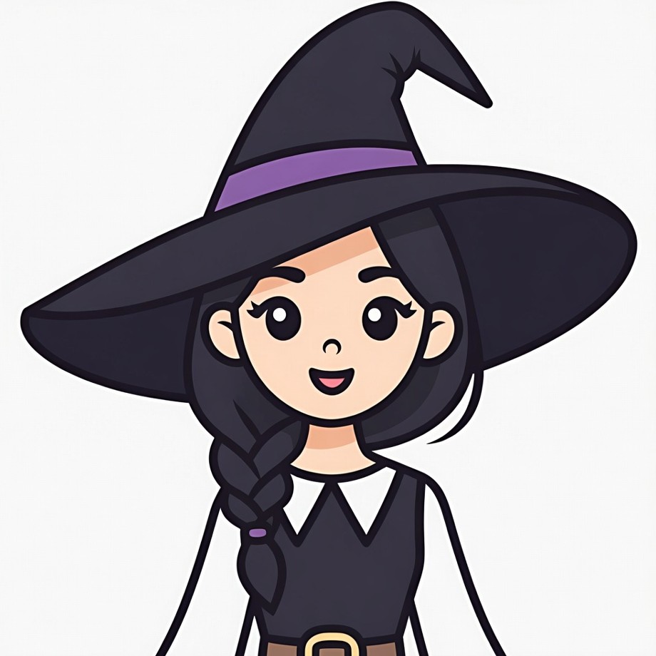 Cartoon Witch Girl with Black Hat Cartoon Witch Girl with Black Hat