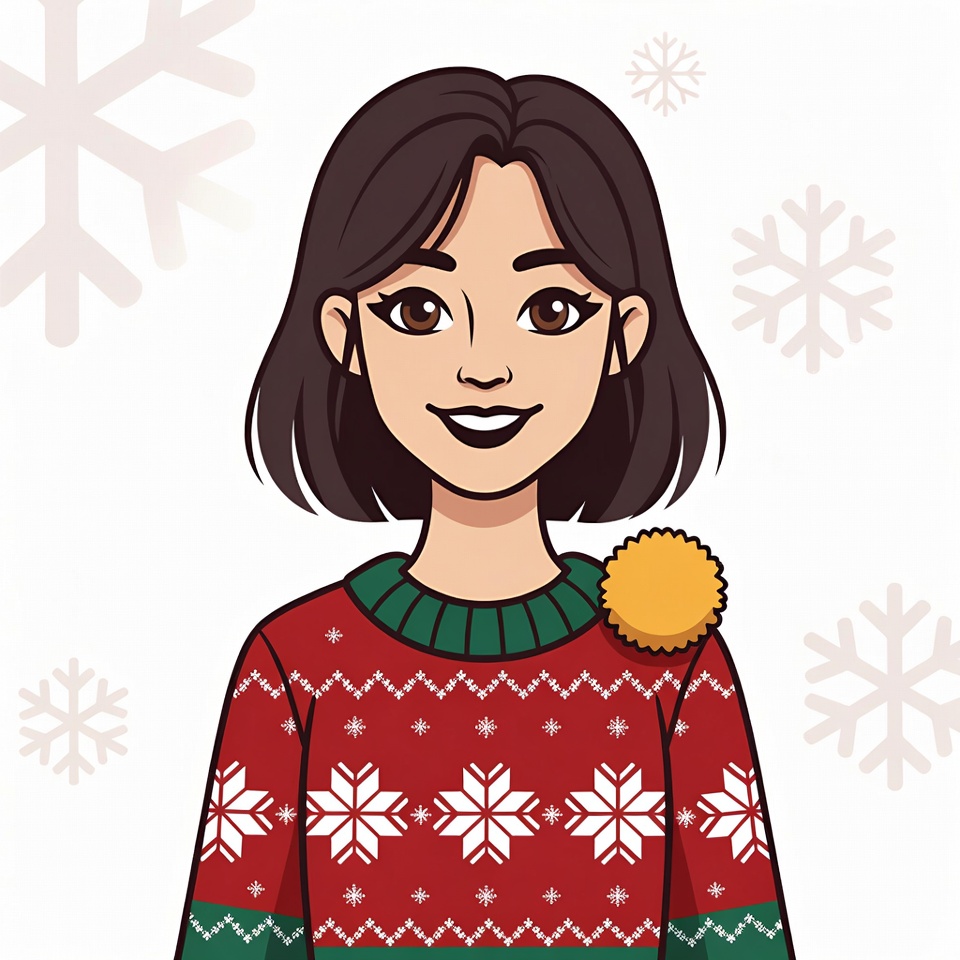 Asian woman in red Christmas sweater Asian woman in red Christmas sweater