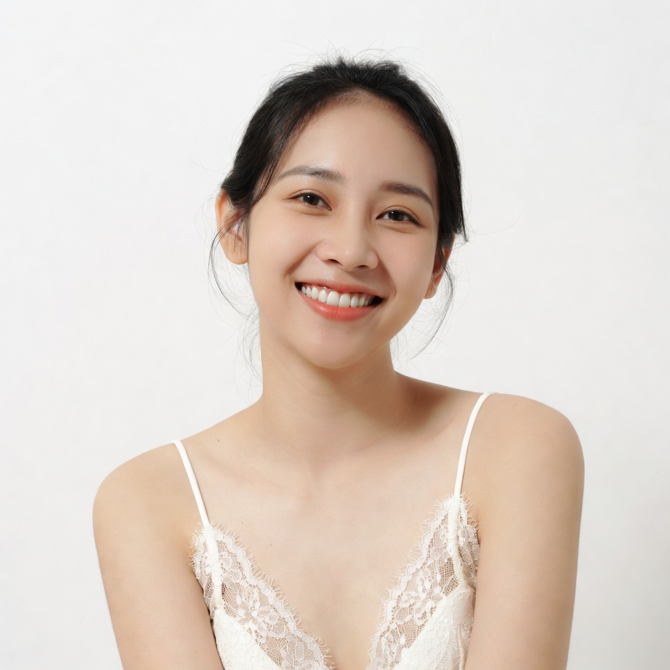 Asian woman smiling in lace top Asian woman smiling in lace top