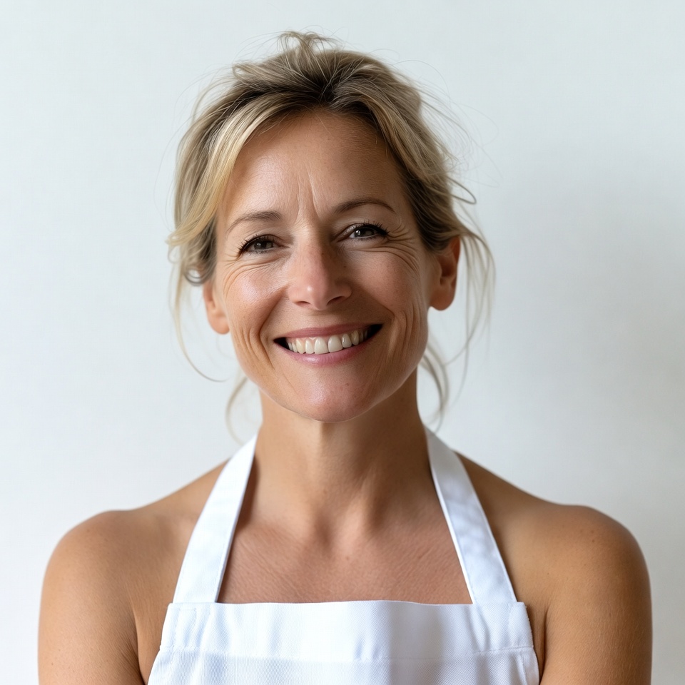Smiling woman wearing white apron Smiling woman wearing white apron