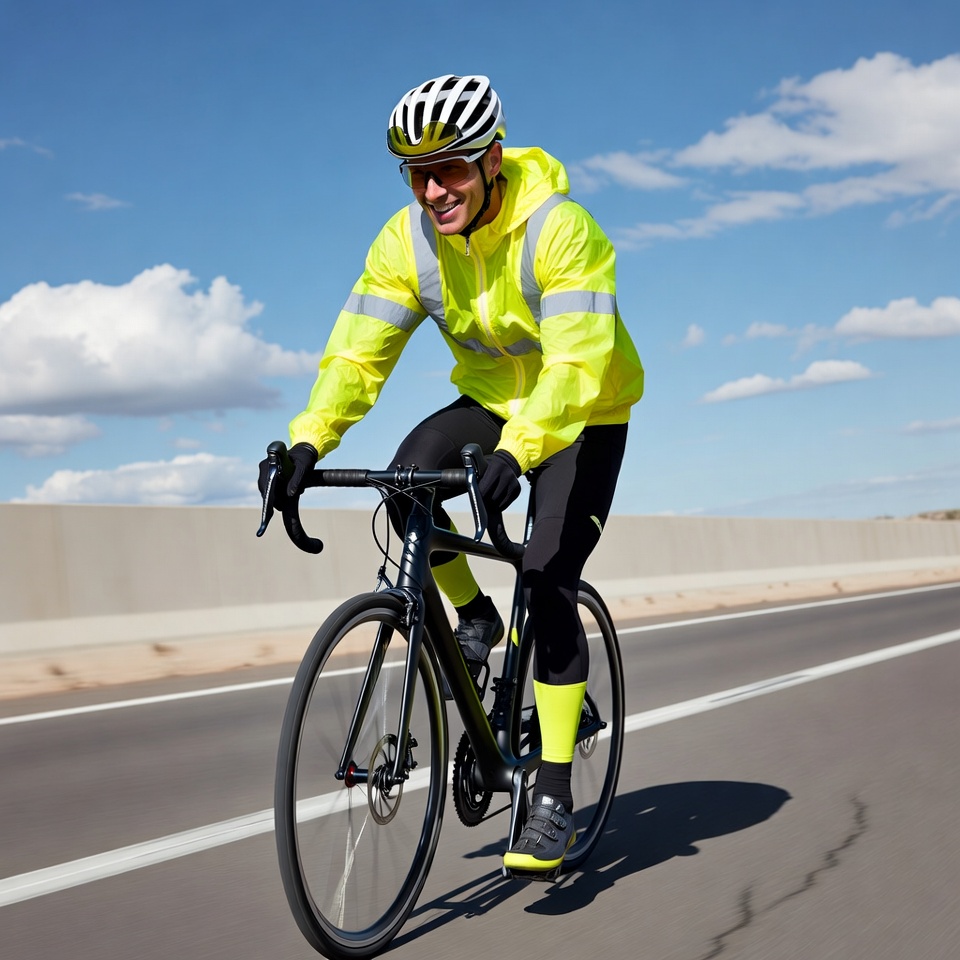 Man cycling in yellow hi-vis jacket Man cycling in yellow hi-vis jacket