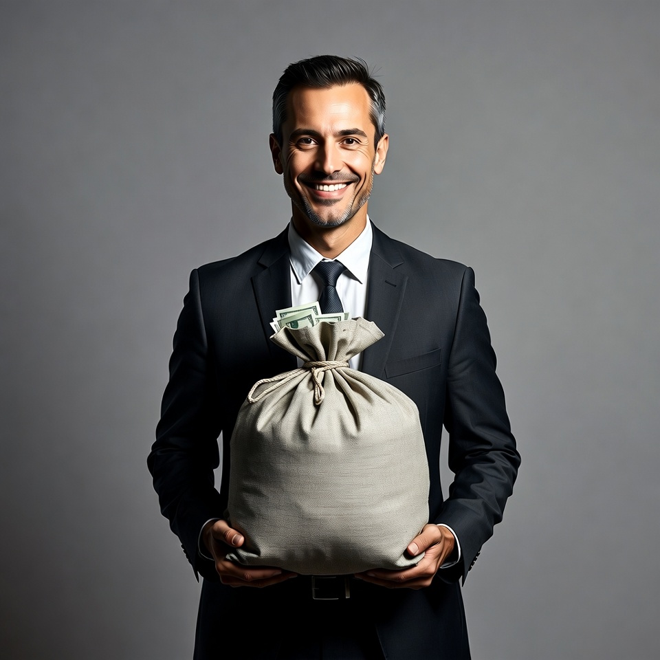 Man holding money bag in suit Man holding money bag in suit