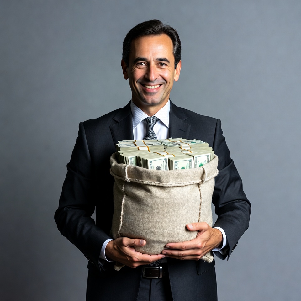 Man holding money bag in suit Man holding money bag in suit