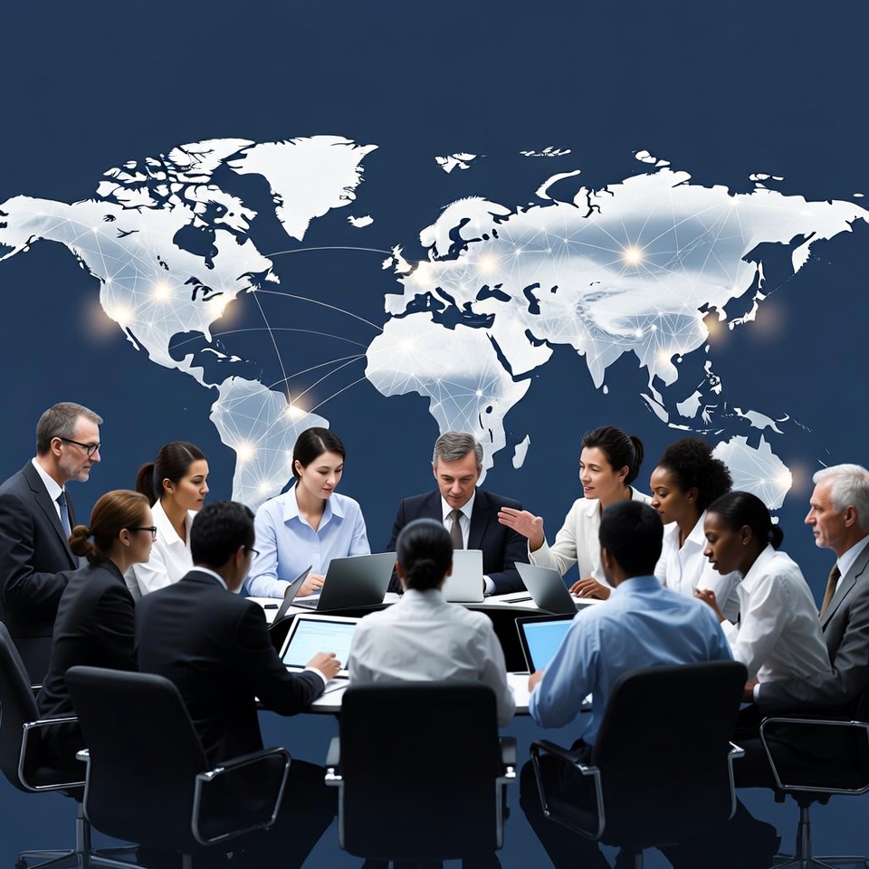 Diverse team in global business meeting Diverse team in global business meeting