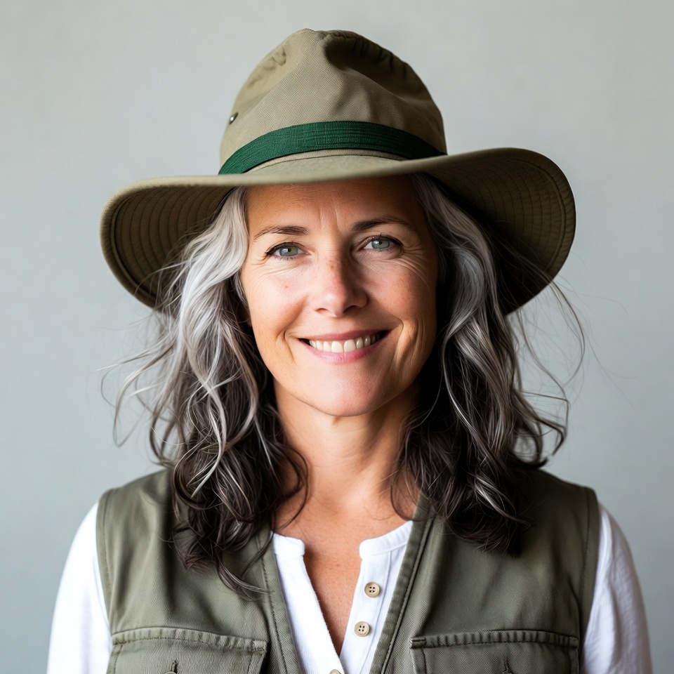 Smiling woman in safari hat Smiling woman in safari hat