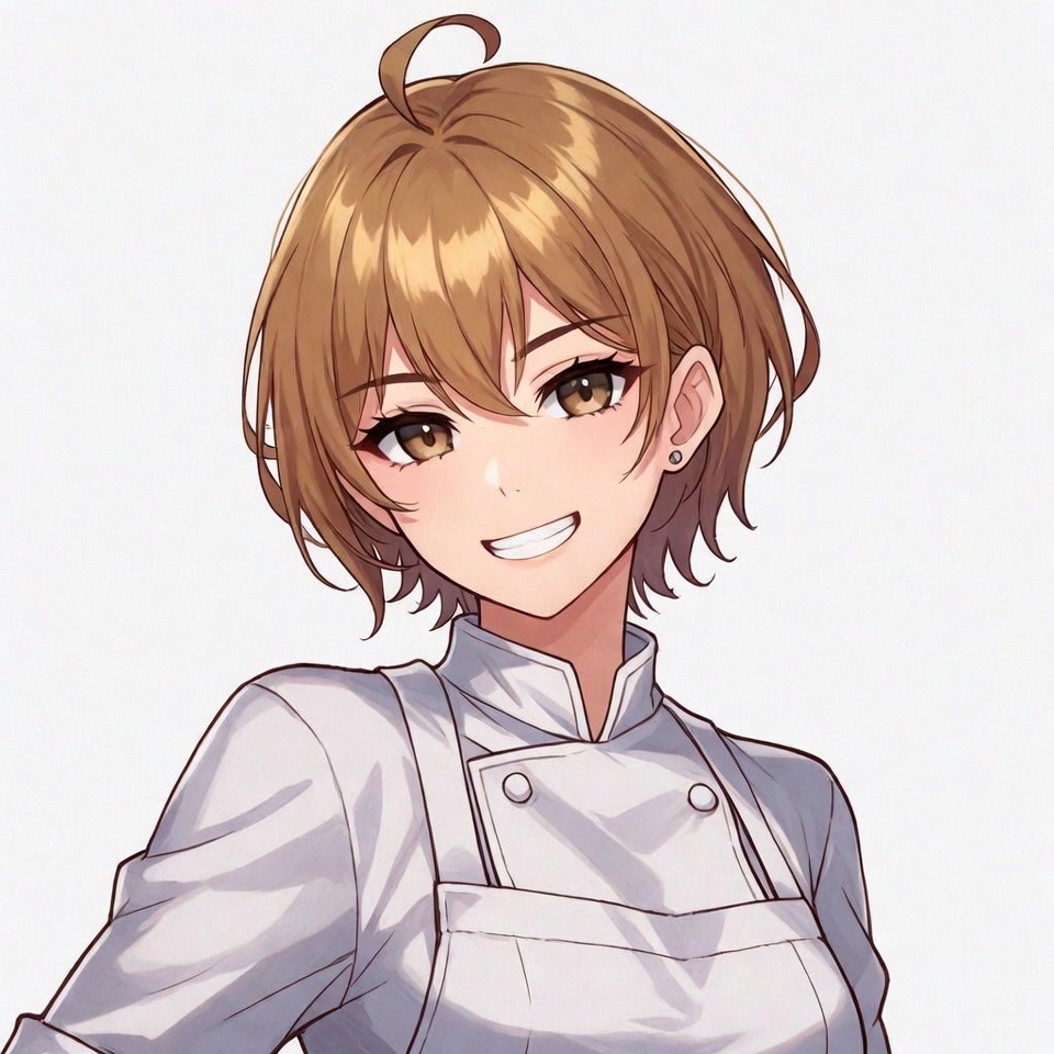 Anime girl chef smiling happily Anime girl chef smiling happily