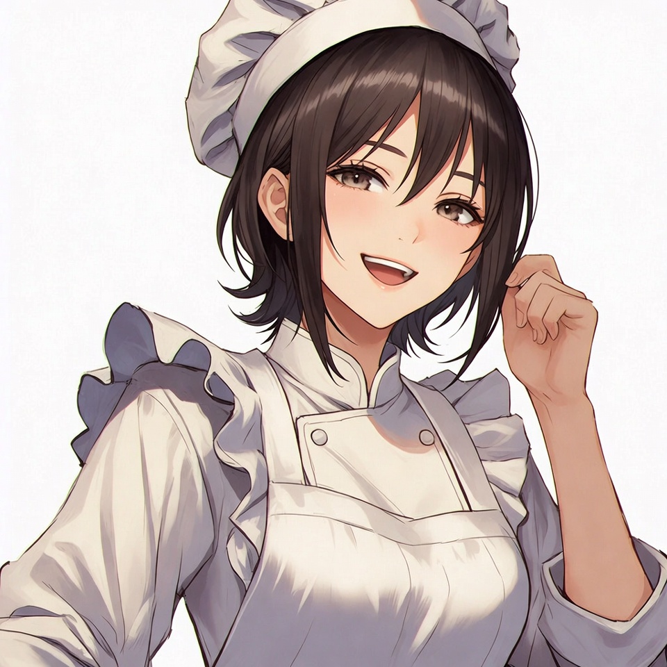 Anime girl chef smiling with toque Anime girl chef smiling with toque