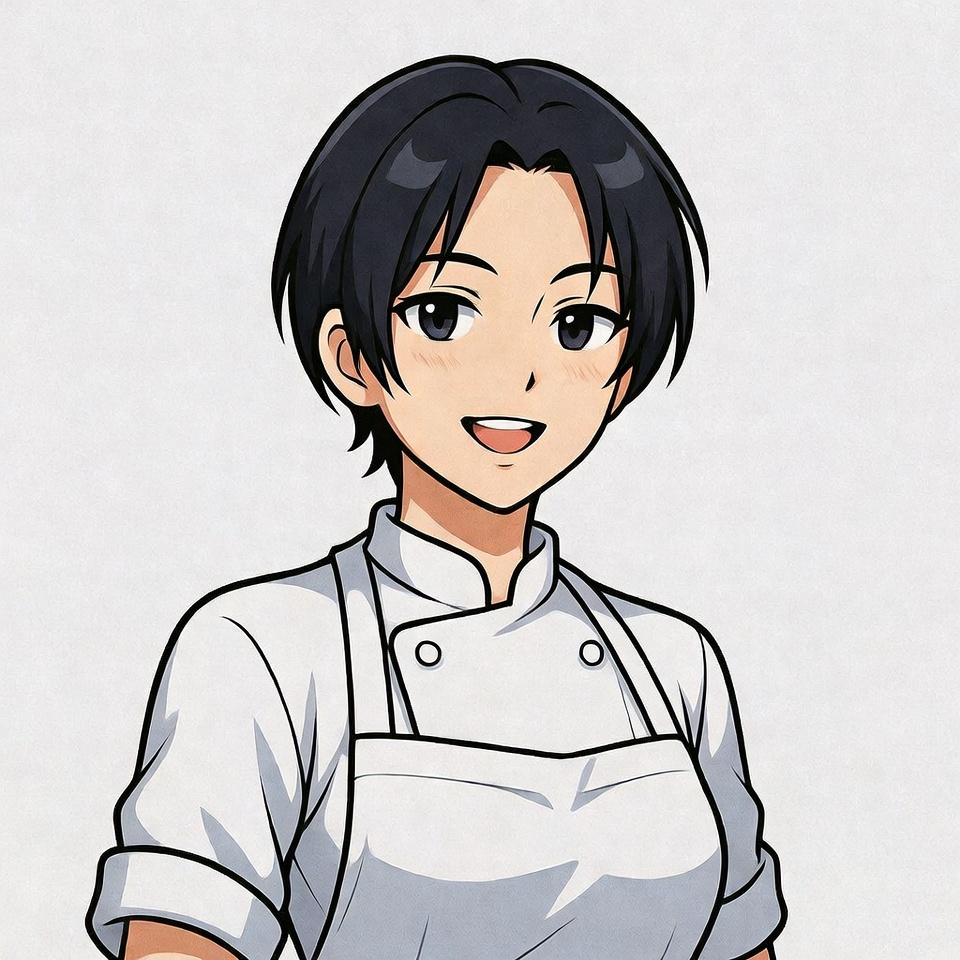 Anime girl chef smiling in uniform Anime girl chef smiling in uniform