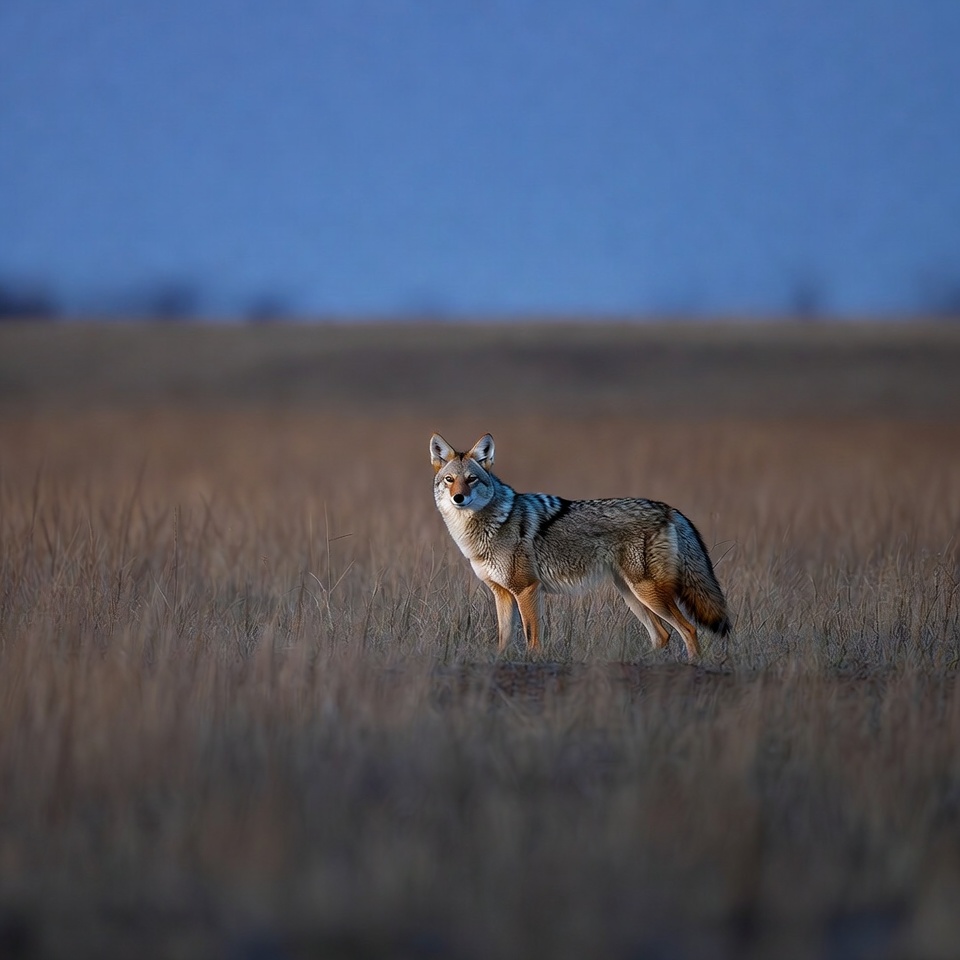 Coyote standing in dry grass field Coyote standing in dry grass field