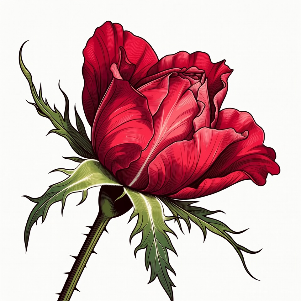 Red Rose with Stem and Thorns Red Rose with Stem and Thorns