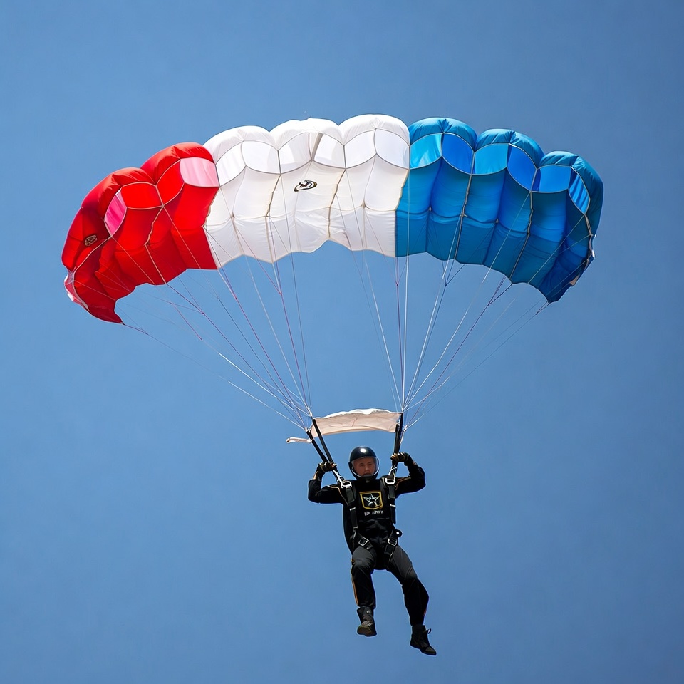 Man skydiving with French flag parachute Man skydiving with French flag parachute