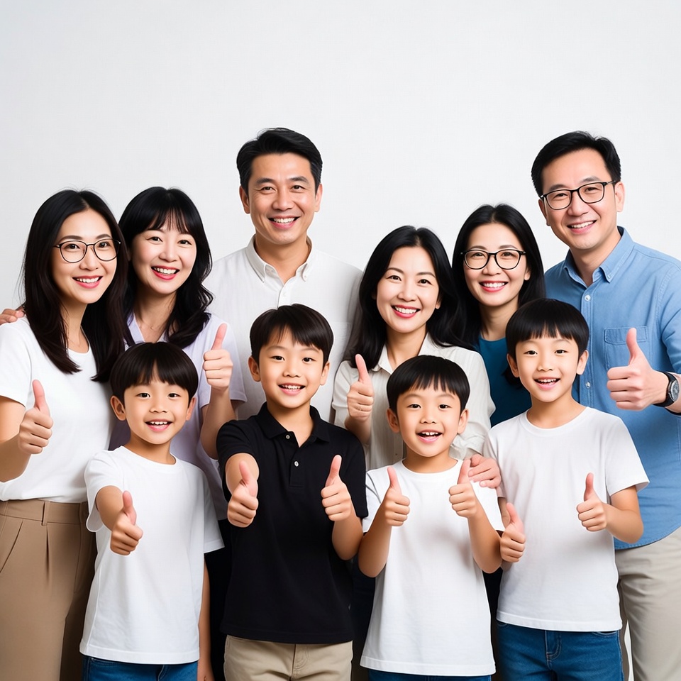Asian family giving thumbs up Asian family giving thumbs up