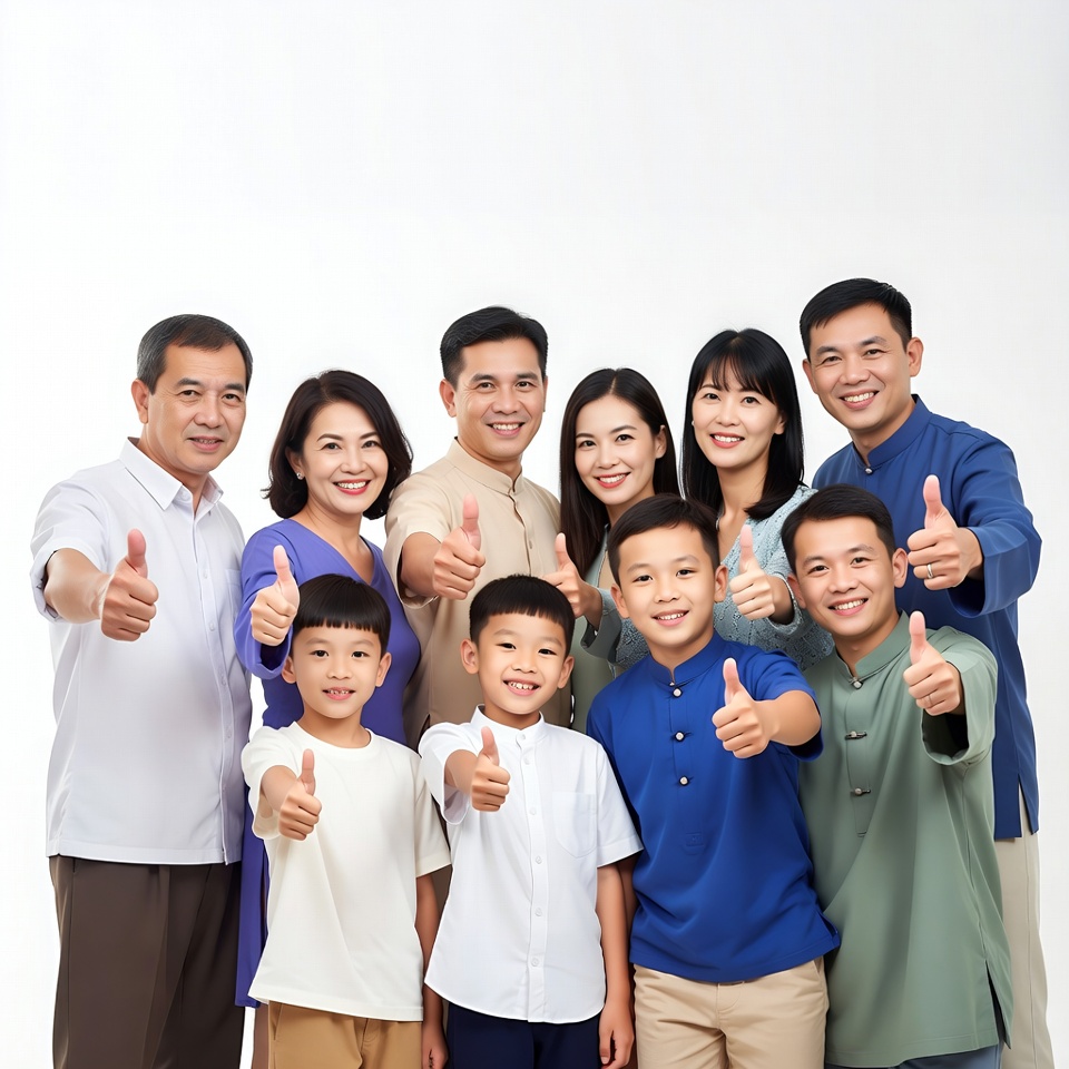 Asian family giving thumbs up Asian family giving thumbs up