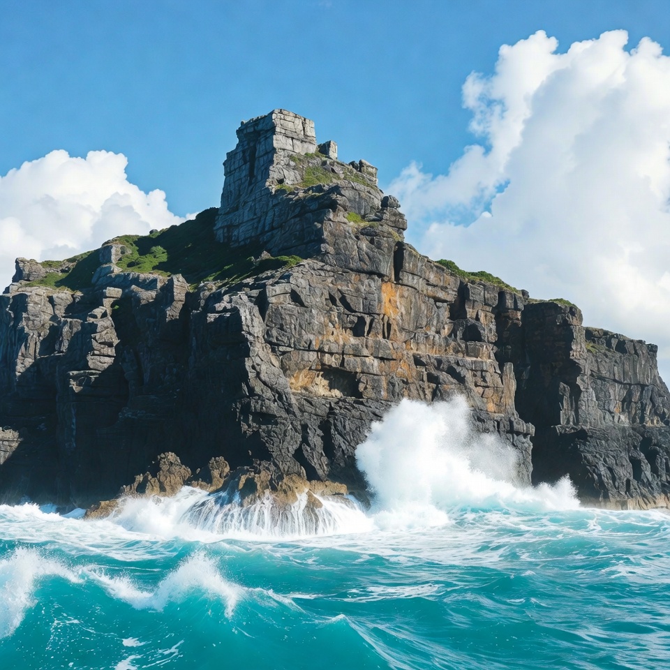 Cliffside Ruins with Crashing Waves Cliffside Ruins with Crashing Waves