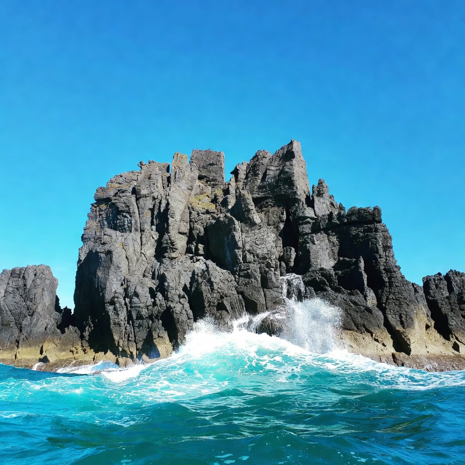 Ocean Waves Crashing on Rocky Cliff Ocean Waves Crashing on Rocky Cliff